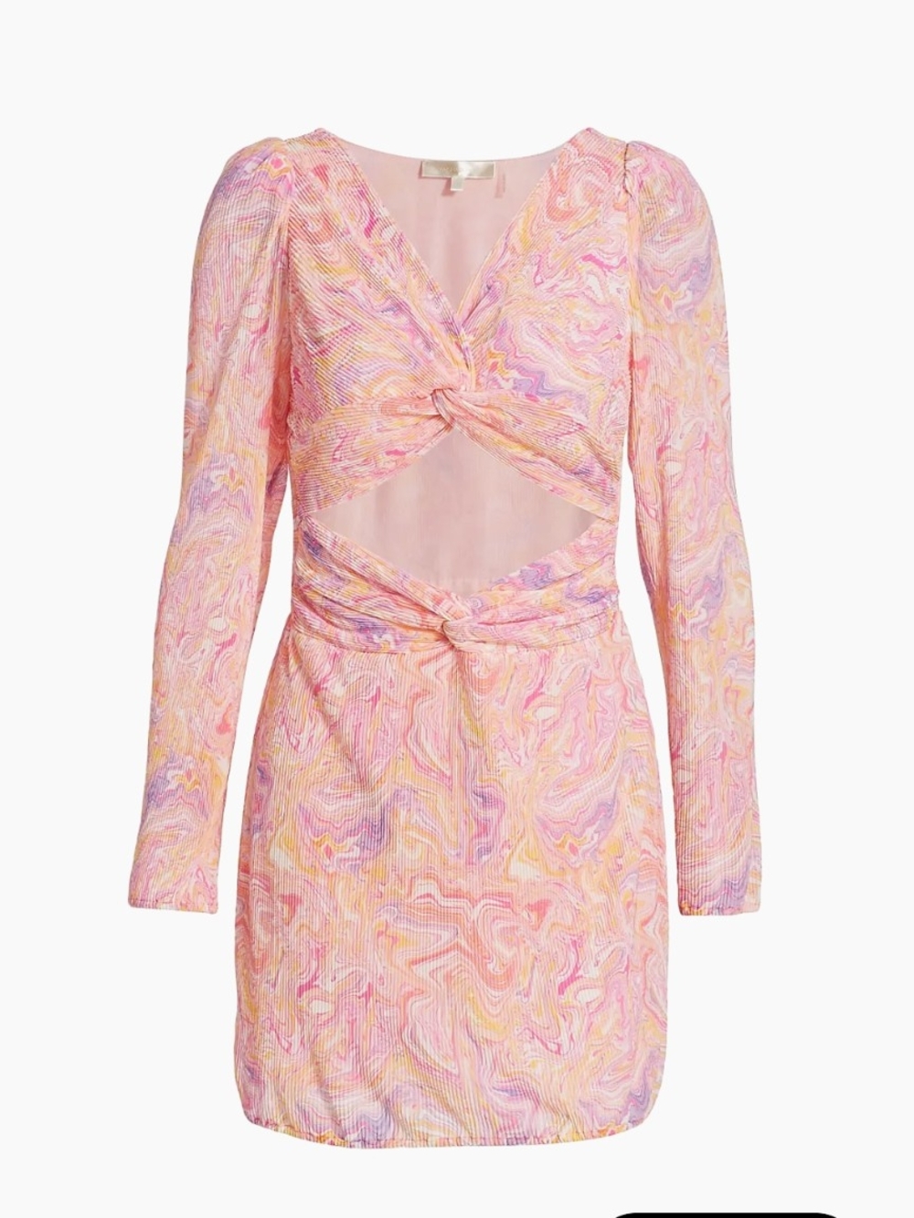 LoveShackFancy Marble Printed Fron Twist Cutout Mini Dress in Pink Size 2, XS